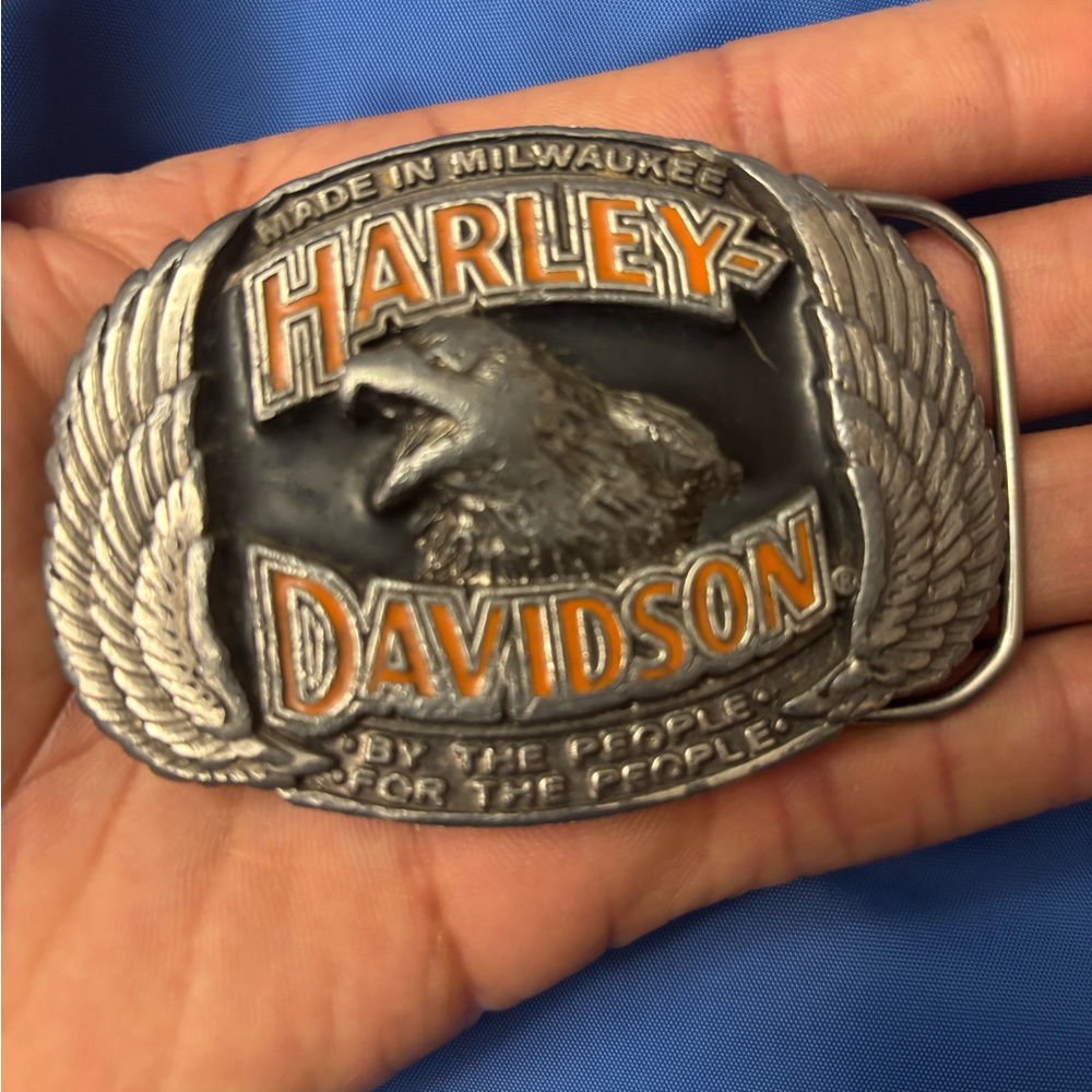 HARLEY DAVIDSON EAGLE & WINGS BELT BUCKLE"BY THE PEOPLE FOR THE PEOPLE" 1991 USA